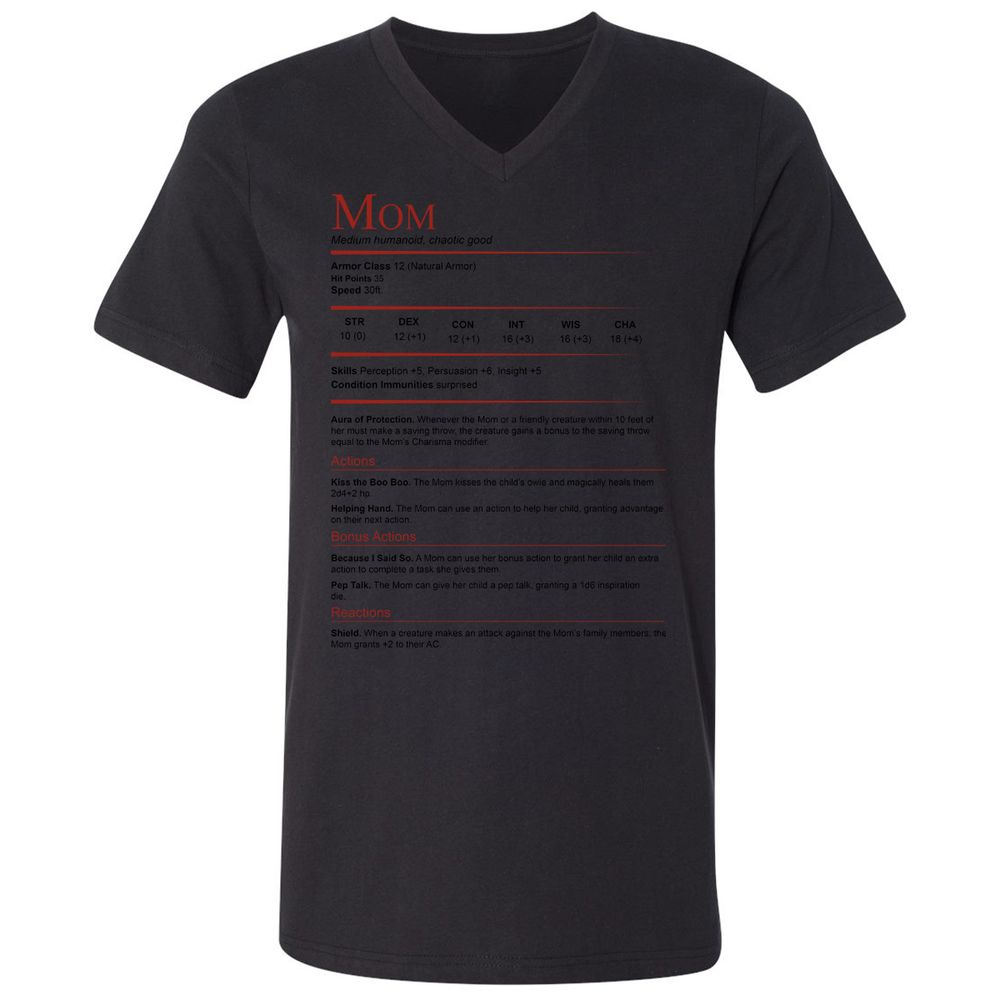 Mom Stats Unisex V-Neck T-Shirt - Black - 16