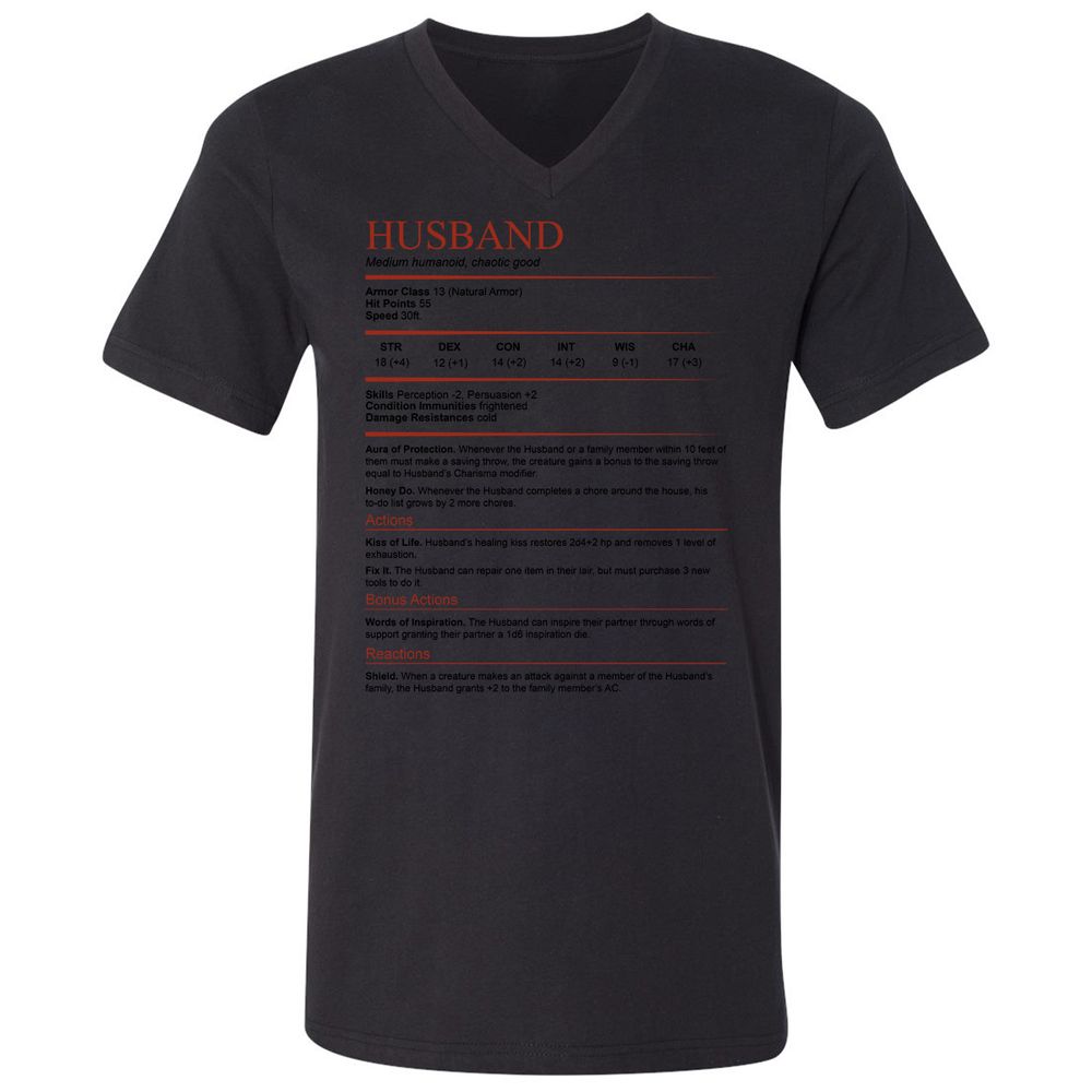 Husband White Unisex V-Neck T-Shirt - Black - 16