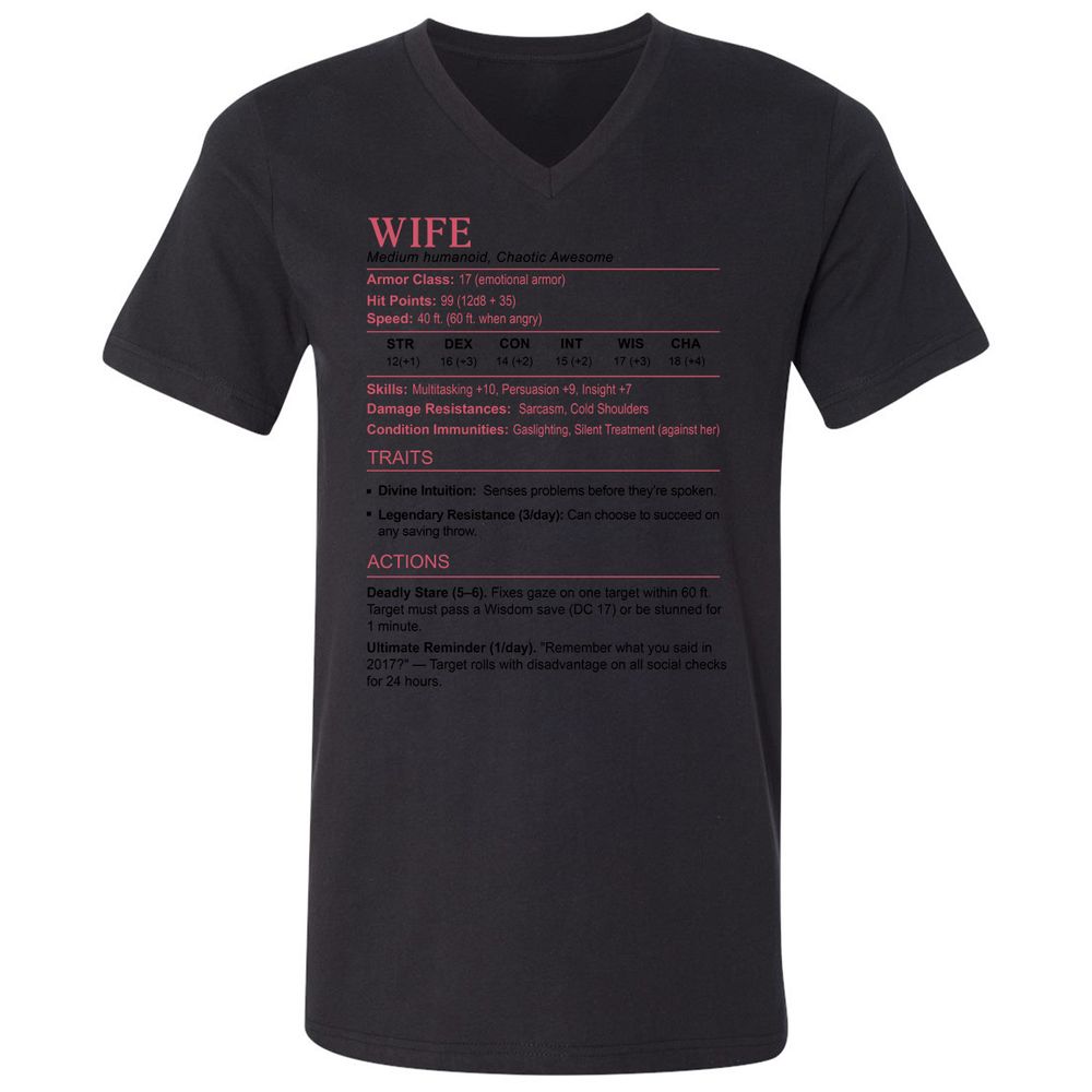 Wife Stats 2 Unisex V-Neck T-Shirt - Black - 16