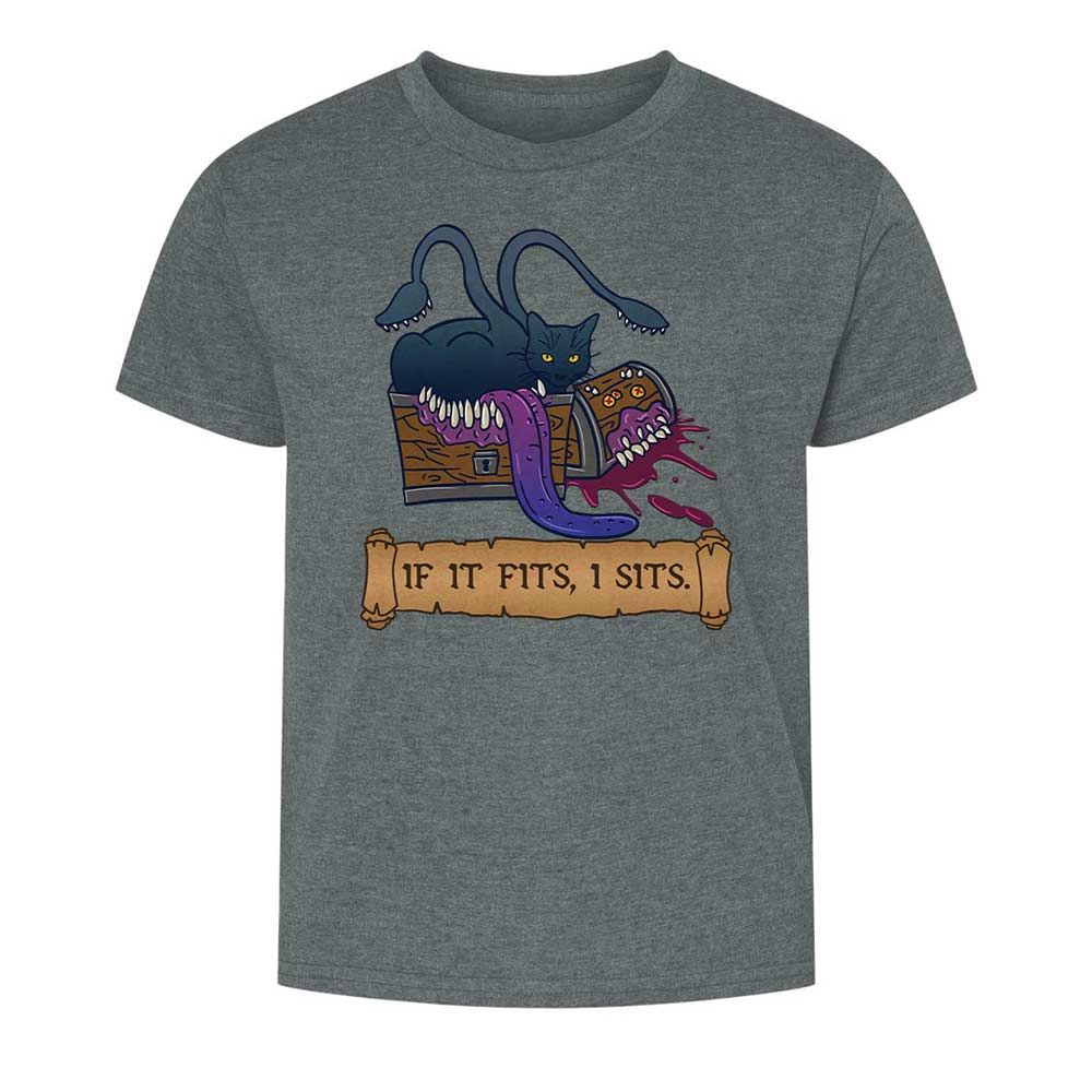 If It Fits I Sits Kids T-Shirt - Dark Heather - 16