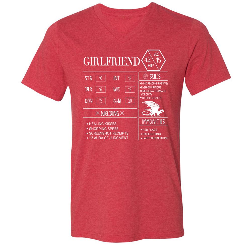 Girlfriend Stats Unisex V-Neck T-Shirt - Heather Red - 16