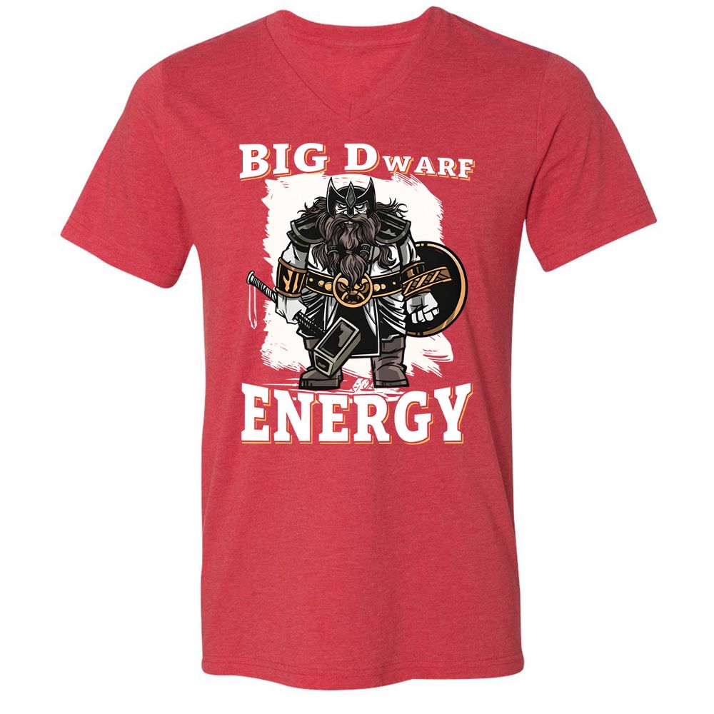 Big Dwarf Energy Unisex V-Neck T-Shirt - Heather Red - 16