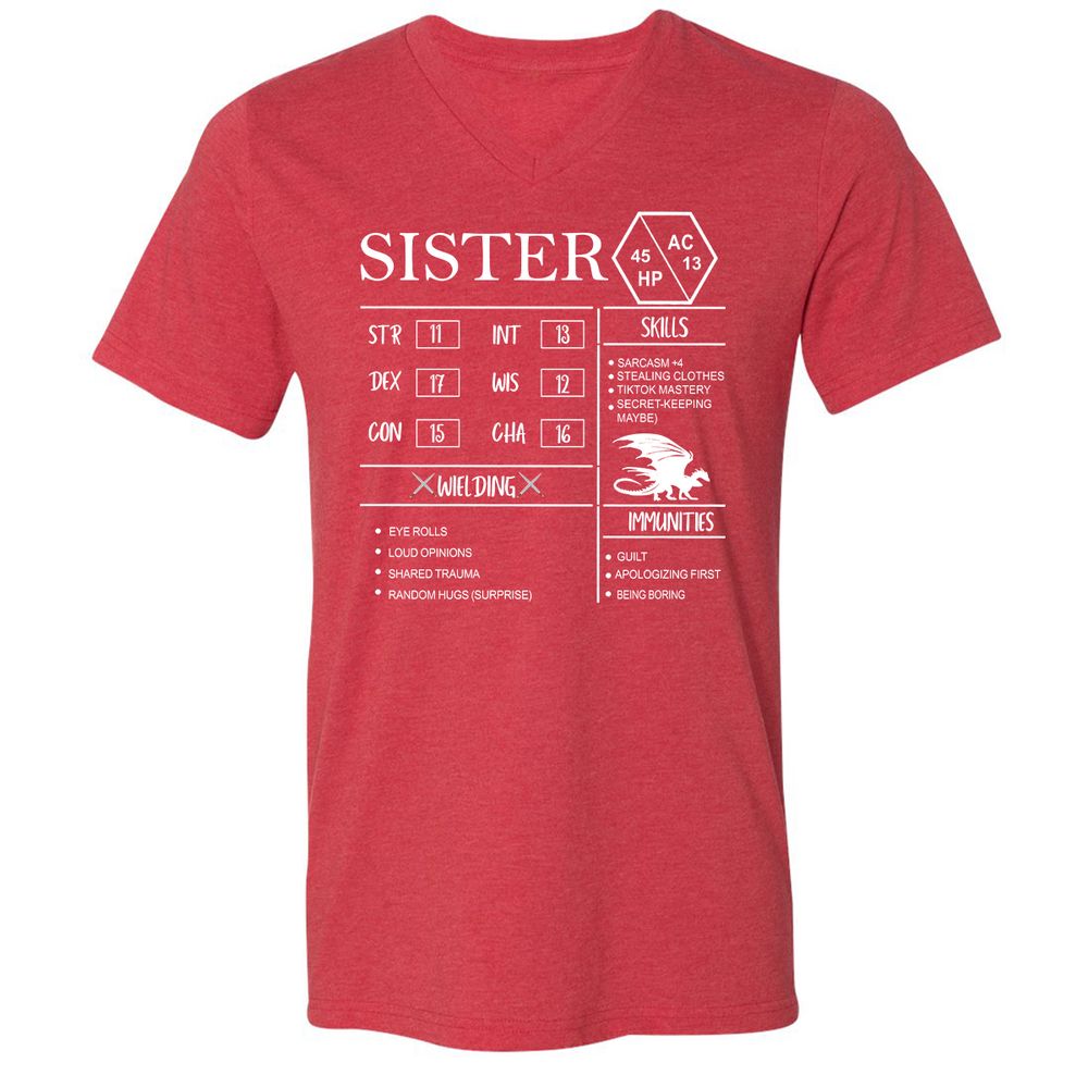 Sister Stats Unisex V-Neck T-Shirt - Heather Red - 16