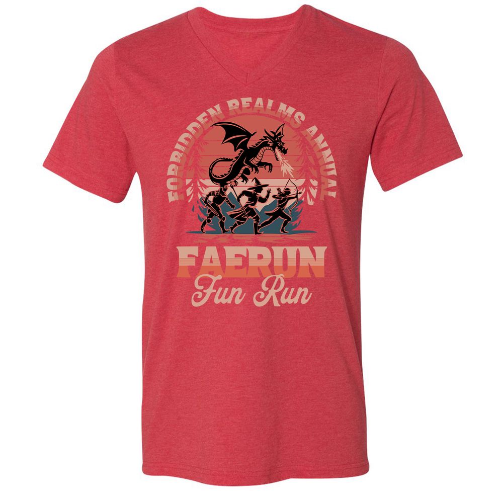 Faerun Fun Run Unisex V-Neck T-Shirt - Heather Red - 16