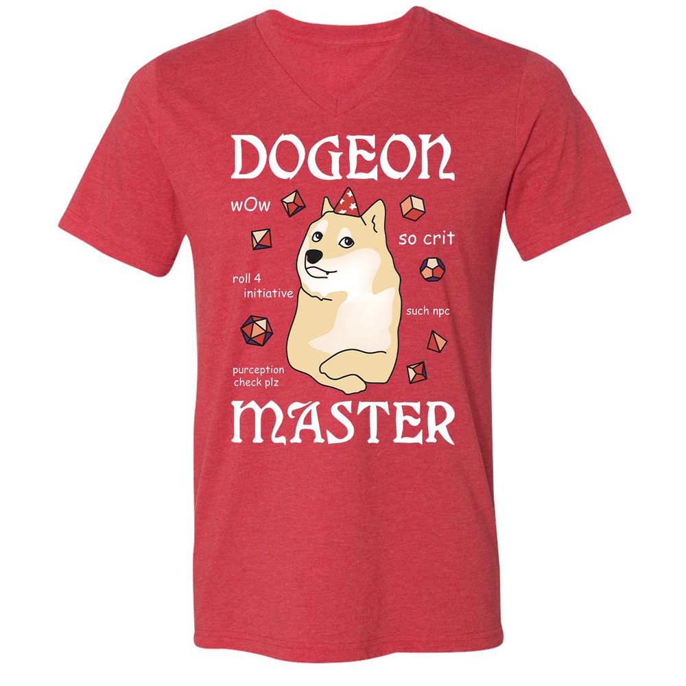 Dogeon Master Unisex V-Neck T-Shirt - Heather Red - 16
