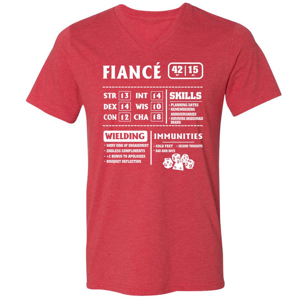 Fiance Stats Unisex V-Neck T-Shirt - Heather Red - 16