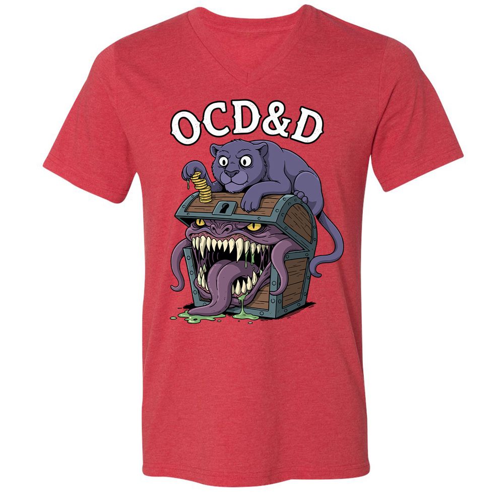 OCD&D Unisex V-Neck T-Shirt - Heather Red - 16