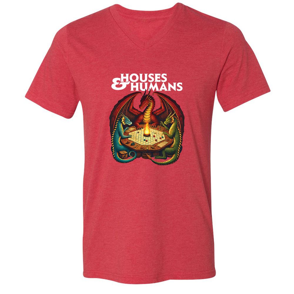 Houses & Humans Unisex V-Neck T-Shirt - Heather Red - 16