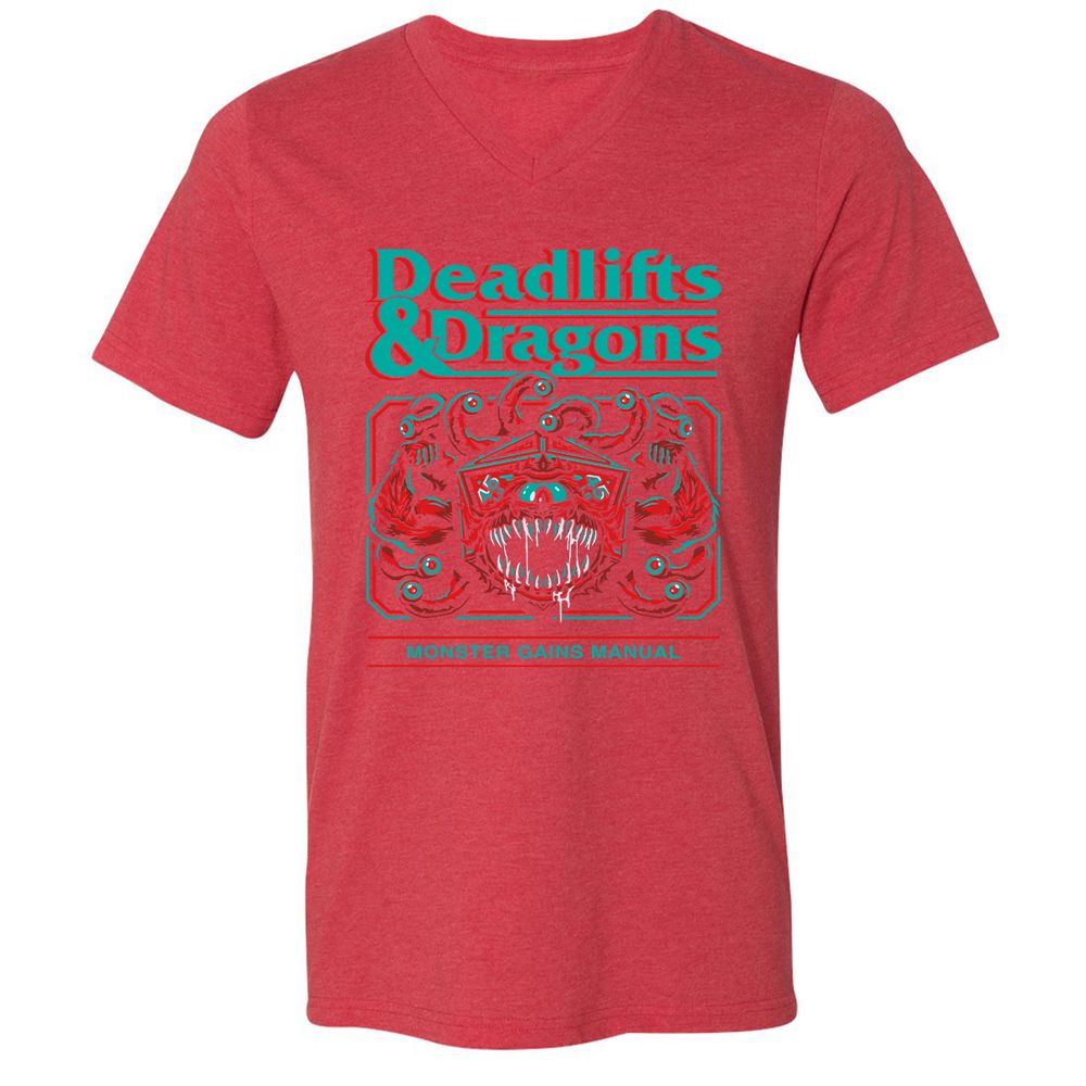 Deadlifts & Dragons Beholder - Heather Red - 16
