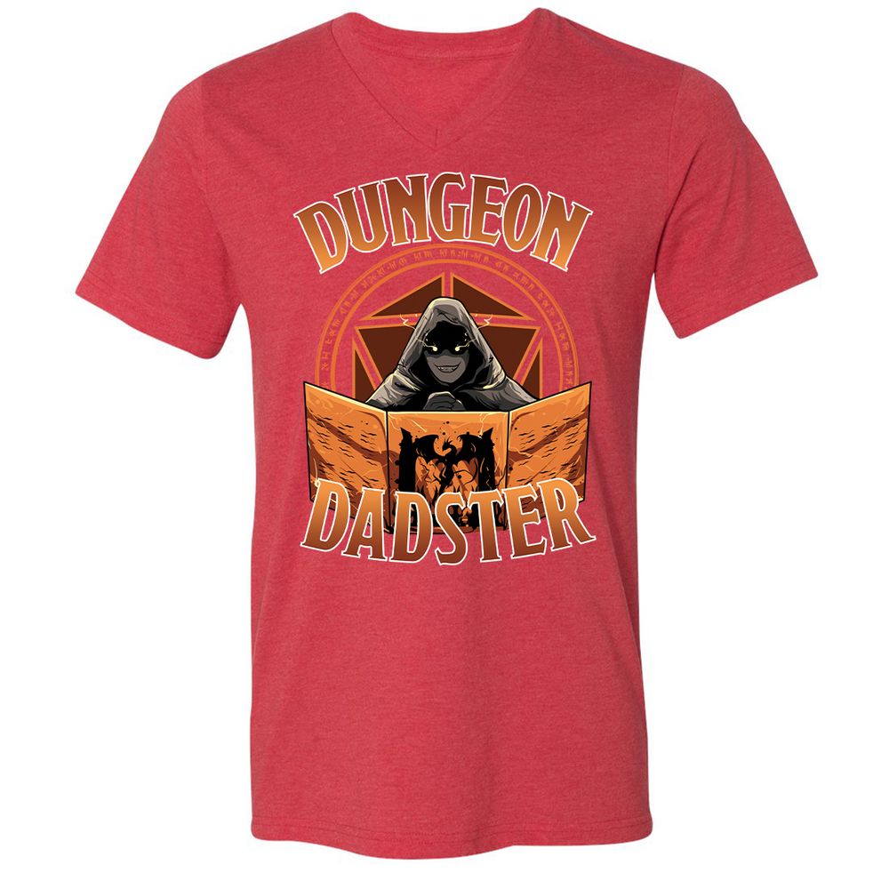 Dungeon Dadster Unisex V-Neck T-Shirt - Heather Red - 16