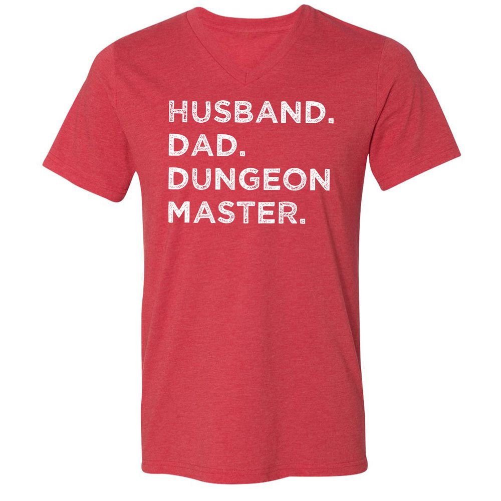 Husband Dad Dungeon Master Unisex V-Neck T-Shirt - Heather Red - 16
