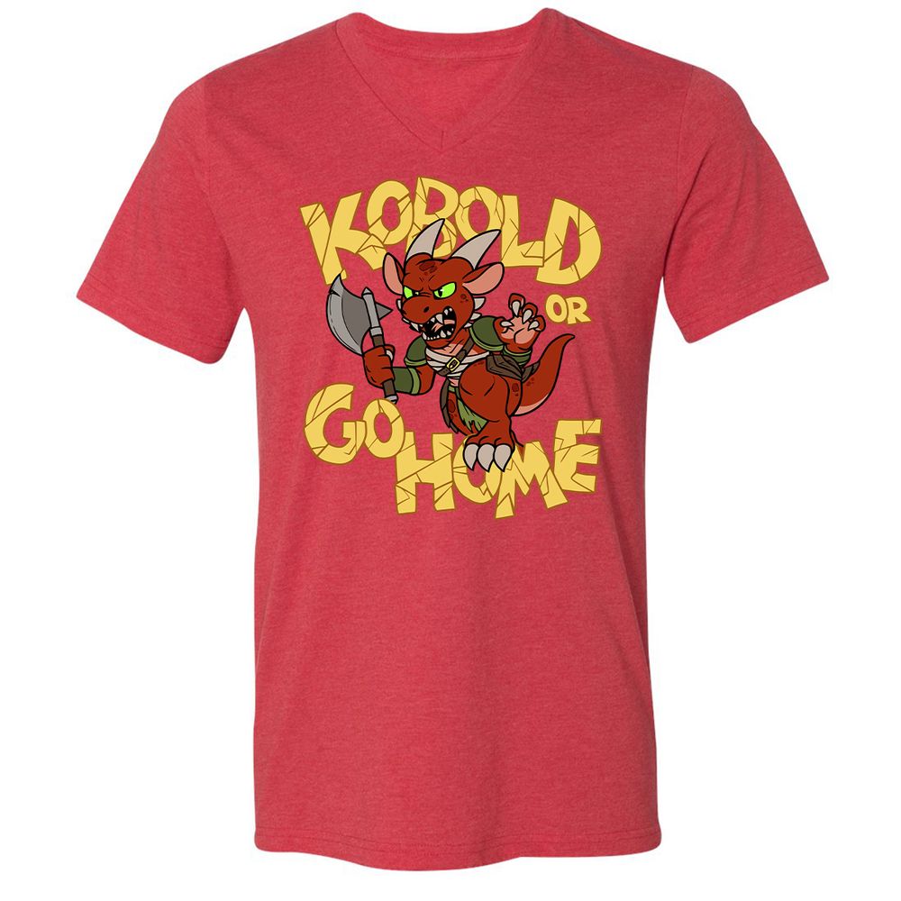 Kobold Or Go Home Unisex V-Neck T-Shirt - Heather Red - 16