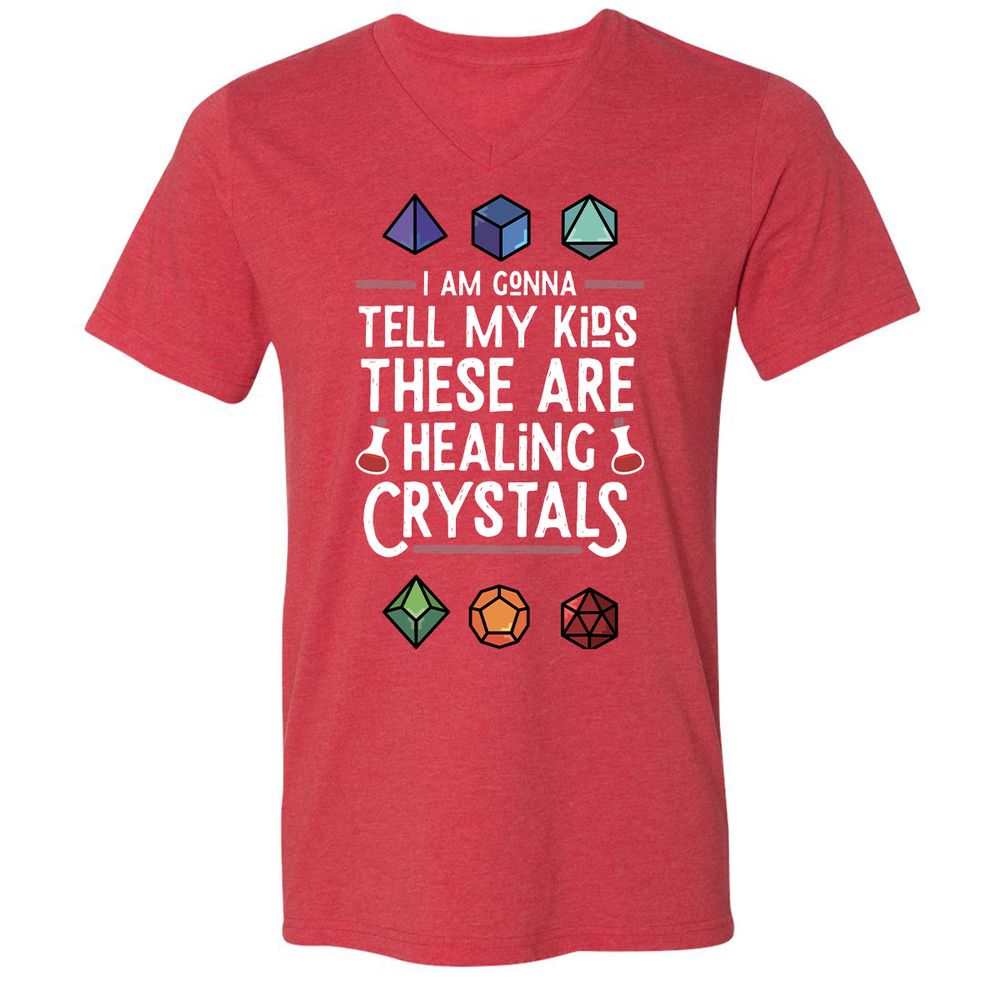Healing Crystals Unisex V-Neck T-Shirt - Heather Red - 16