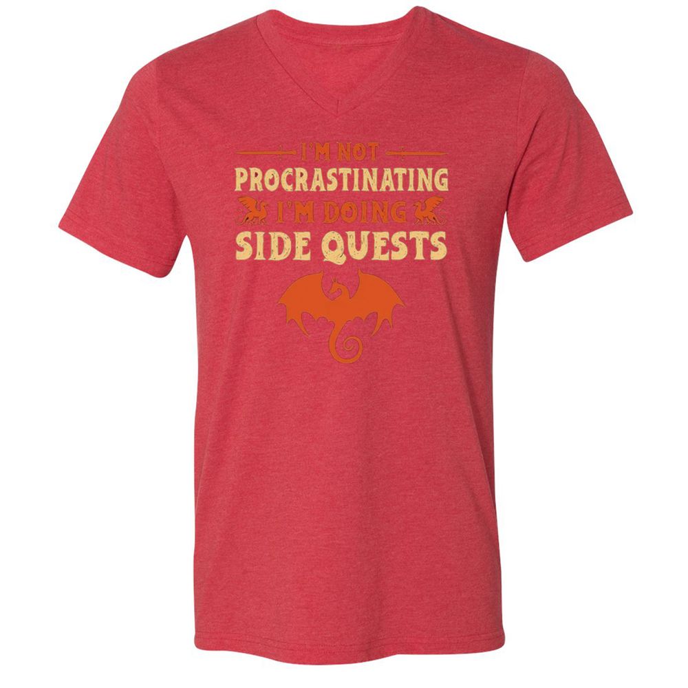 I'm Doing Side Quests Unisex V-Neck T-Shirt - Heather Red - 16