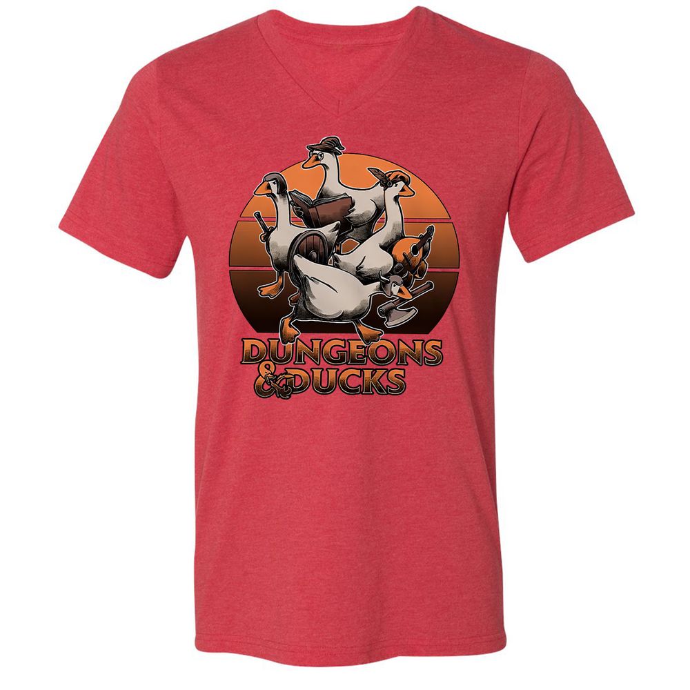 Dungeons And Ducks Unisex V-Neck T-Shirt - Heather Red - 16