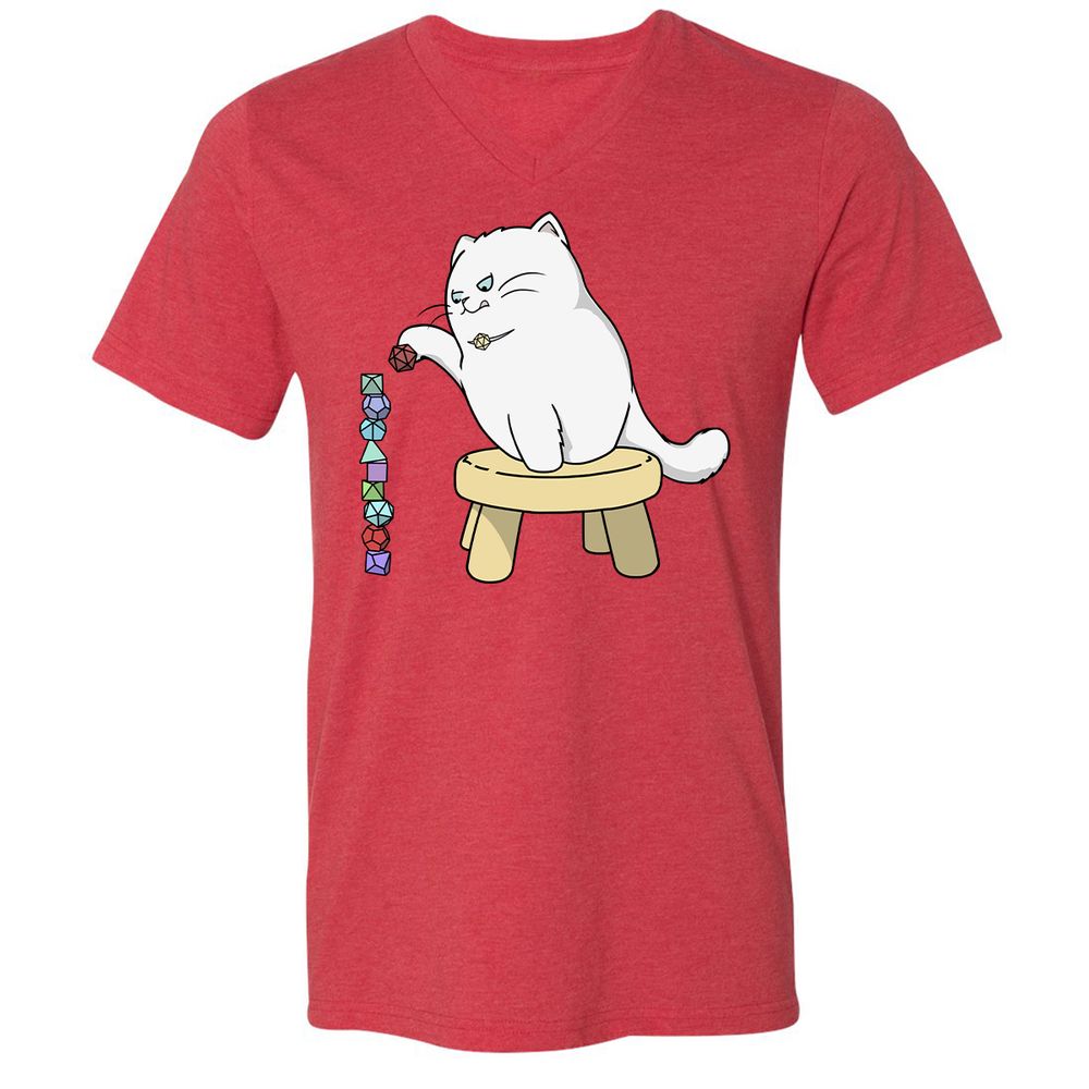 Cat Stacking Dice Unisex V-Neck T-Shirt - Heather Red - 16