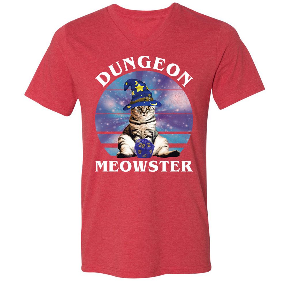 Dungeon Meowster Vintage Unisex V-Neck T-Shirt - Heather Red - 16