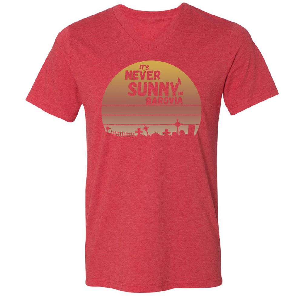 Vintage It's Never Sunny In Barovia Unisex V-Neck T-Shirt - Heather Red - 16