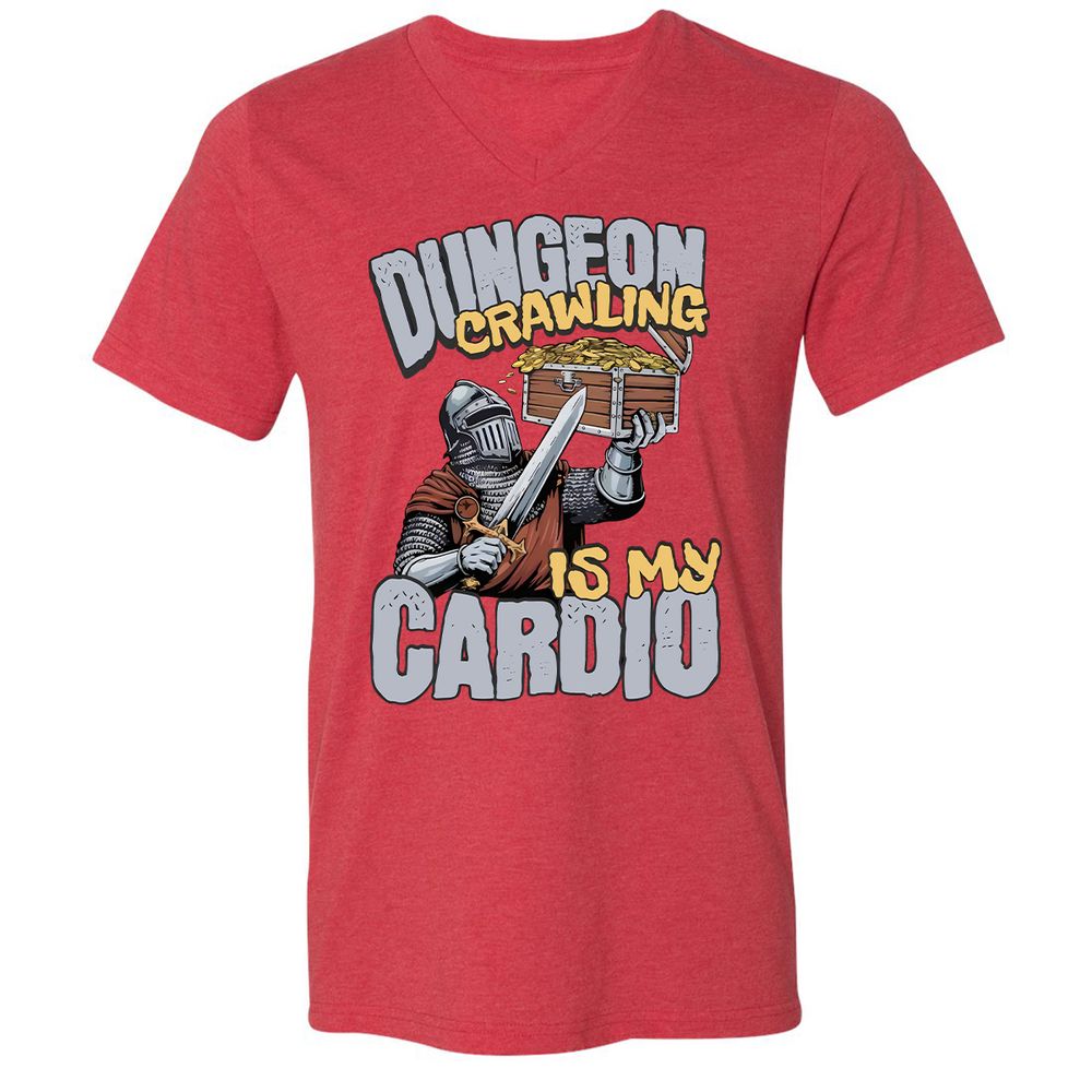 Dungeon Crawling Is My Cardio Unisex V-Neck T-Shirt - Heather Red - 16