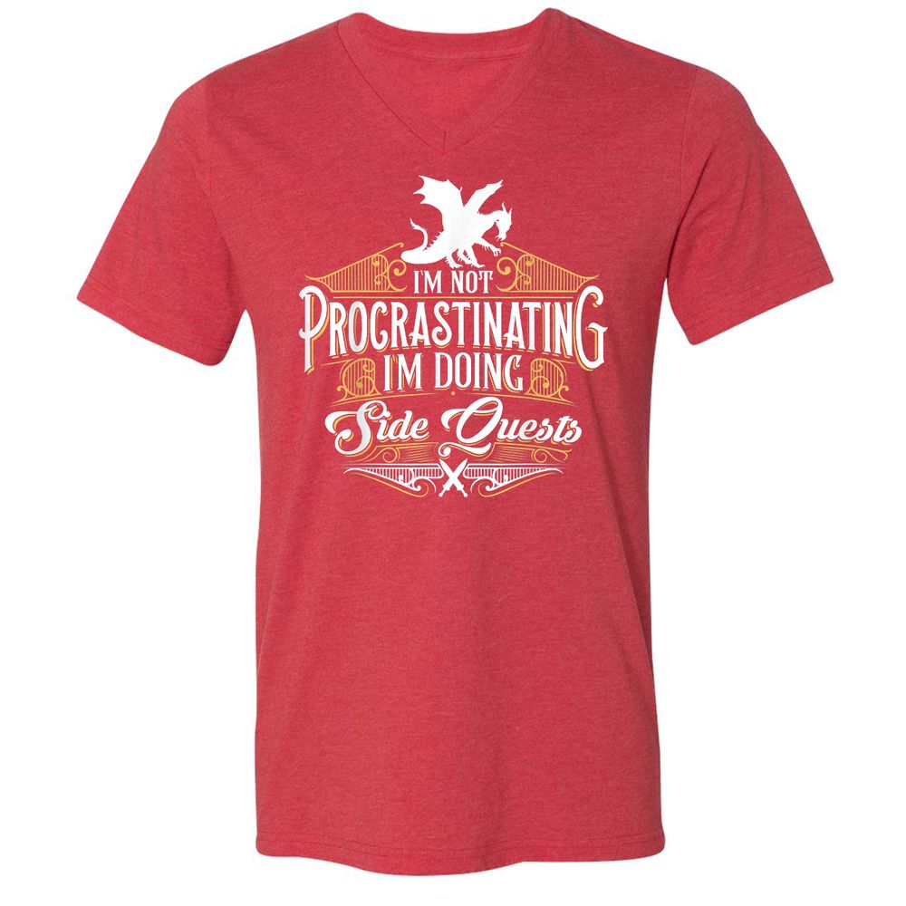 I'm Doing Side Quests Unisex V-Neck T-Shirt - Heather Red - 16