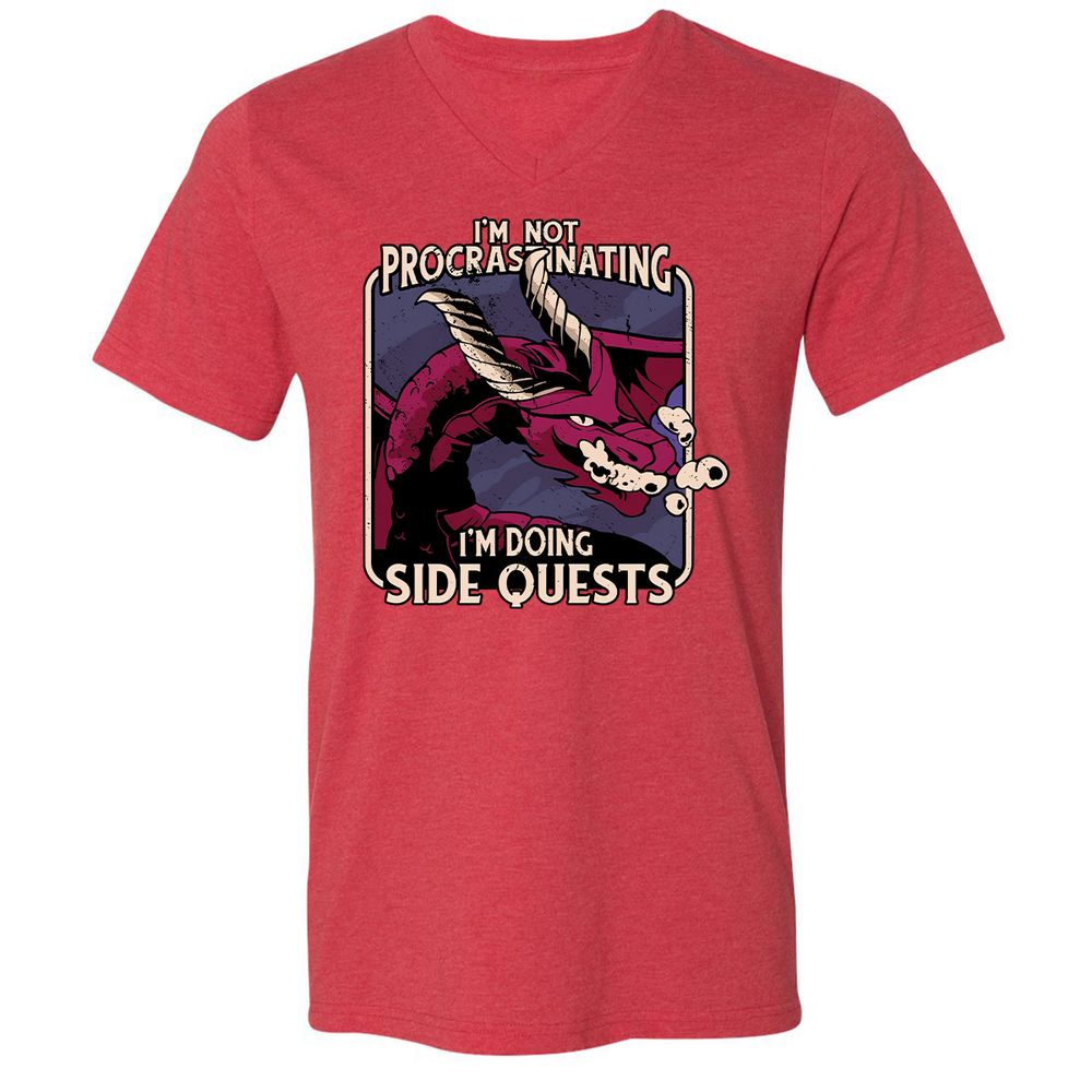Doing Side Quests Unisex V-Neck T-Shirt - Heather Red - 16