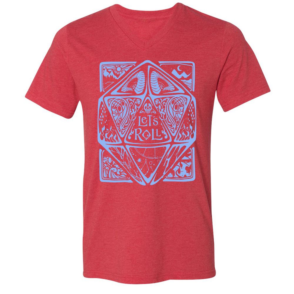 Let's Roll Unisex V-Neck T-Shirt - Heather Red - 16