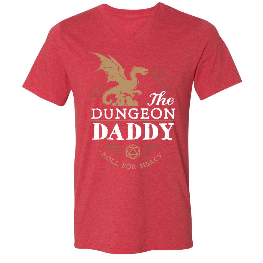 Dungeon Daddy Roll For Mercy Unisex V-Neck T-Shirt - Heather Red - 16