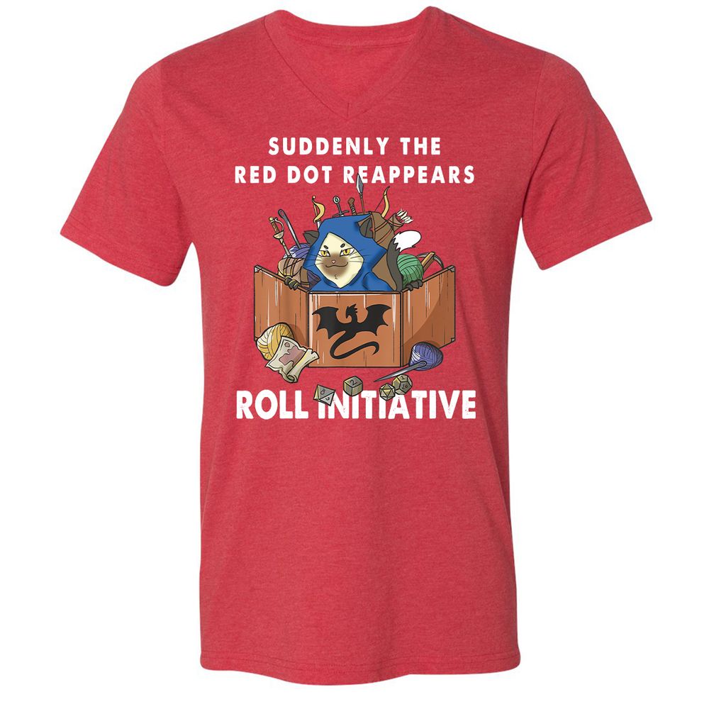 Suddenly The Red Dot Reappears Roll Initiative Unisex V-Neck T-Shirt - Heather Red - 16
