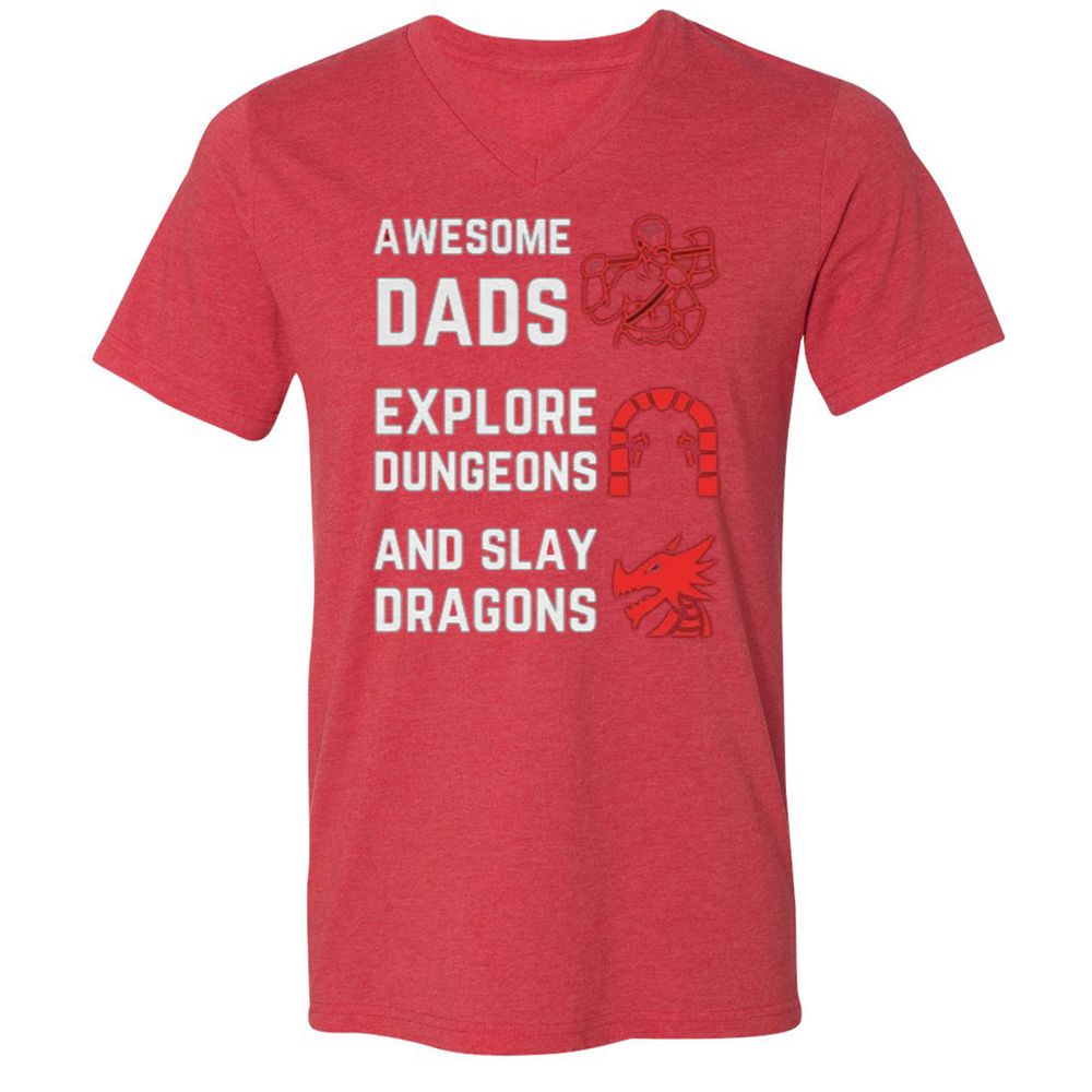 Awesome Dad Fathers Day Unisex V-Neck T-Shirt - Heather Red - 16