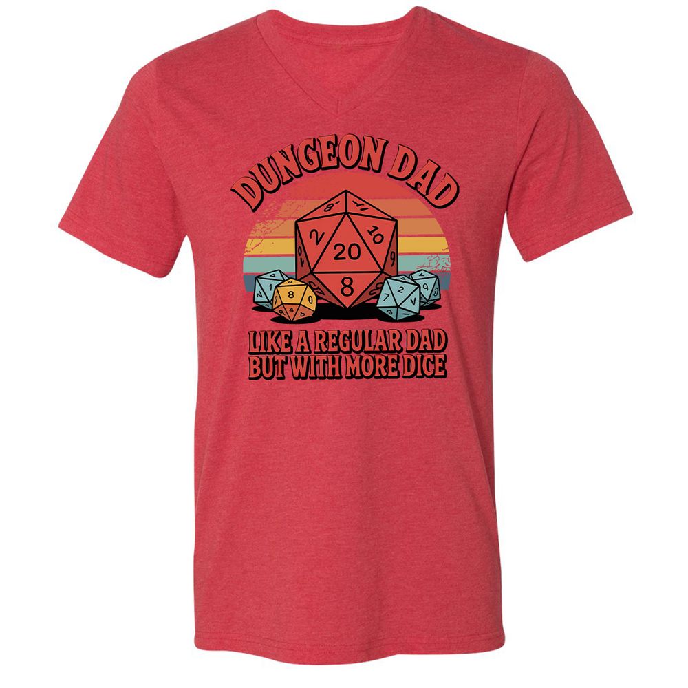 Dungeon Dad With More Dice Unisex V-Neck T-Shirt - Heather Red - 16