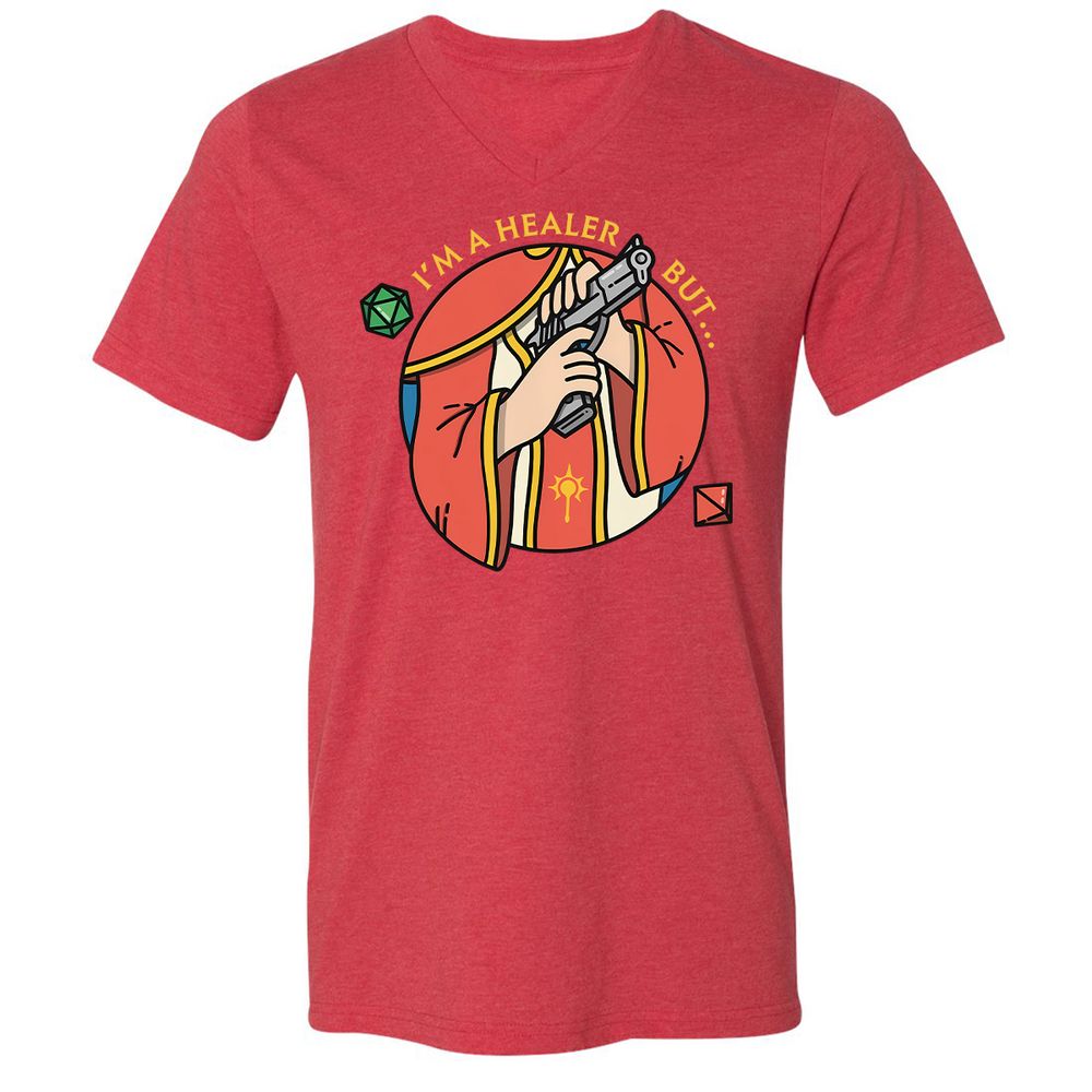 I'm A Healer But Unisex V-Neck T-Shirt - Heather Red - 16