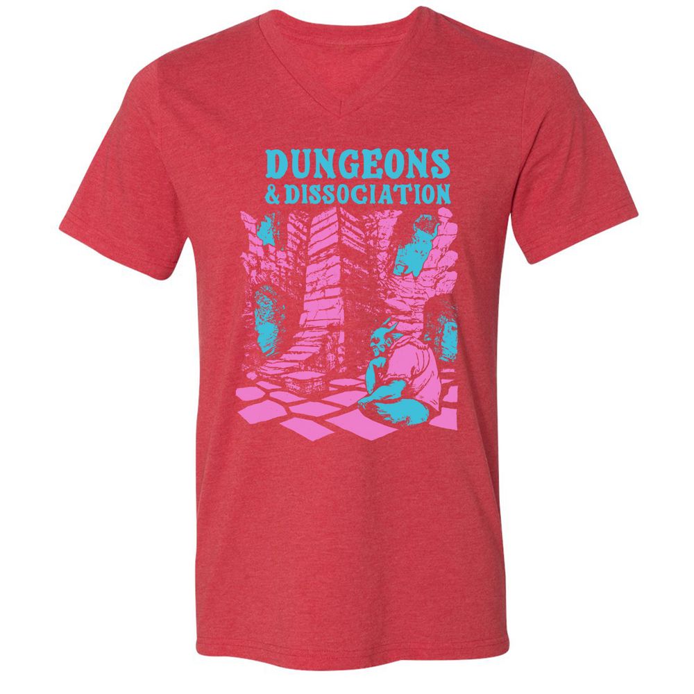 Dungeons And Dissociation Unisex V-Neck T-Shirt - Heather Red - 16