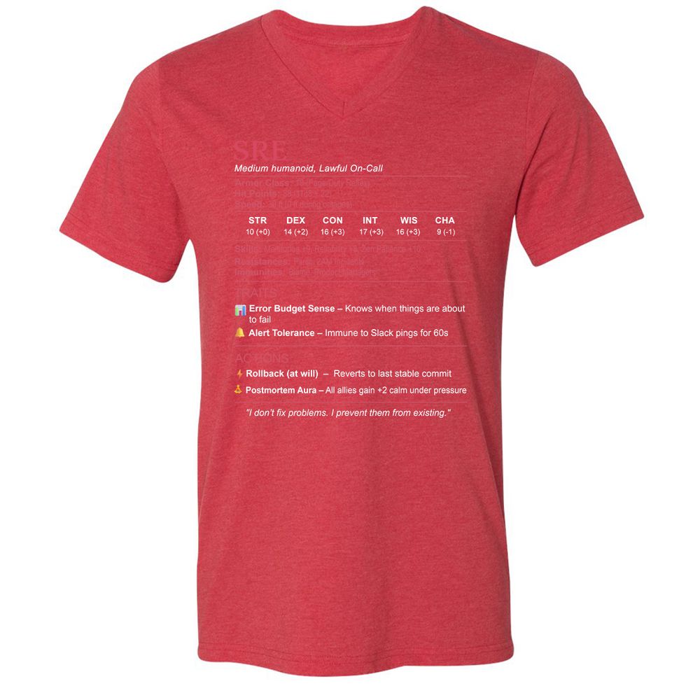 SRE Stats Unisex V-Neck T-Shirt - Heather Red - 16
