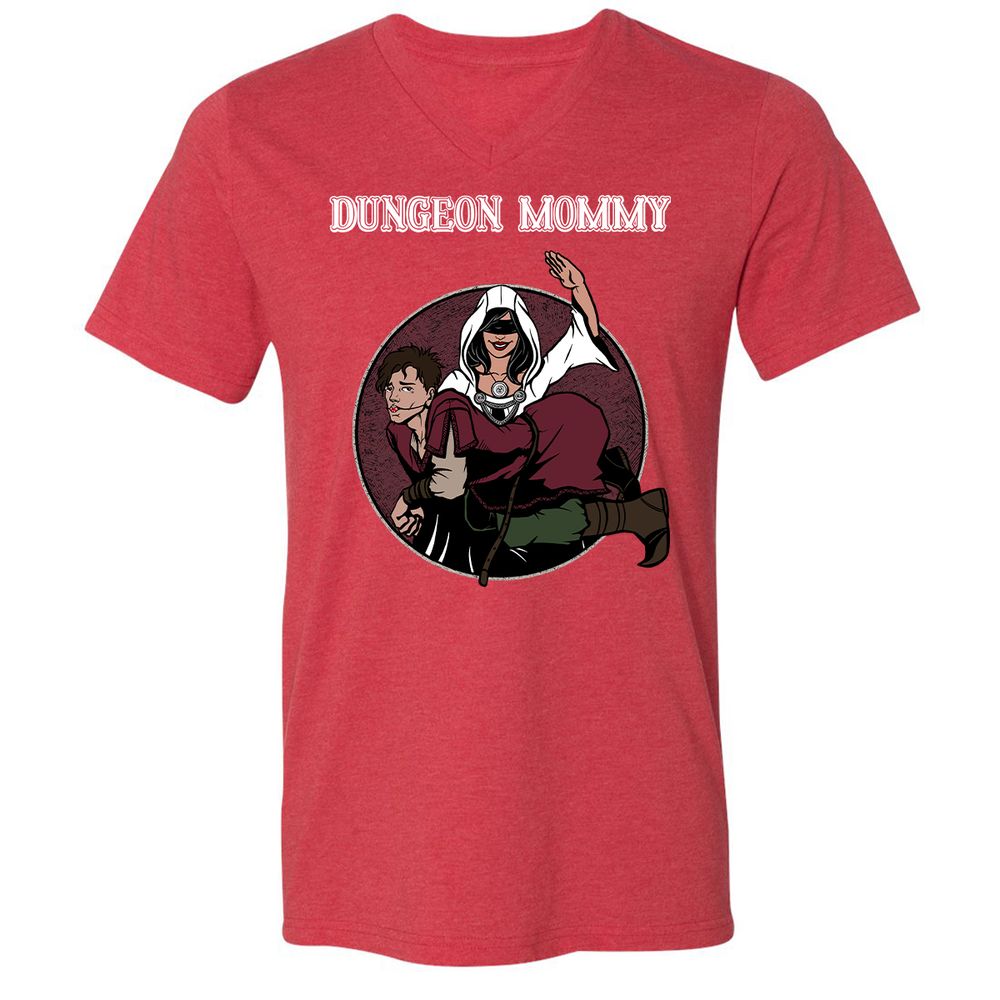 Dominant Dungeon Mommy Unisex V-Neck T-Shirt - Heather Red - 16
