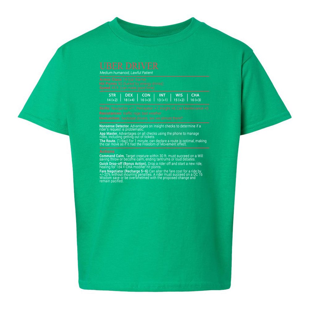 Uber Driver Stats Block Kids T-Shirt - Irish Green - 16