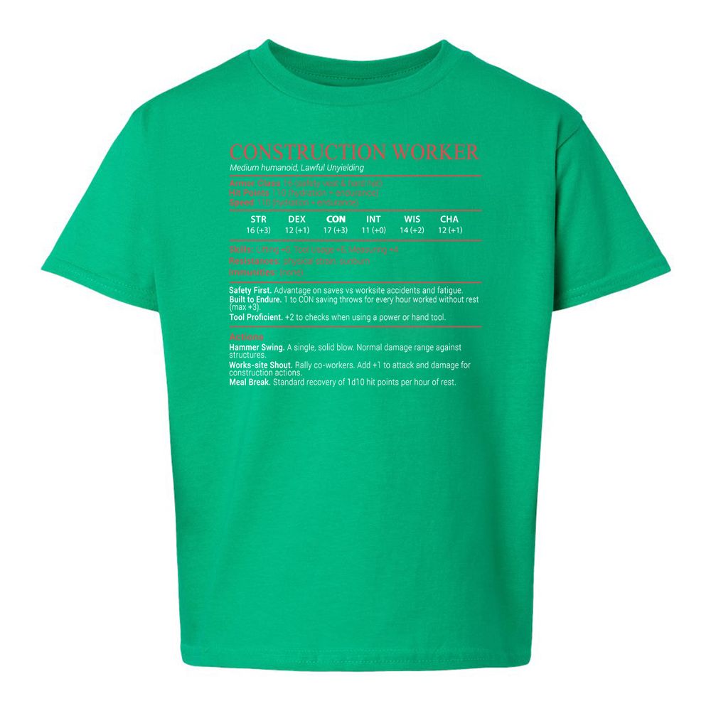 Construction Worker Stats Block - Irish Green - 16