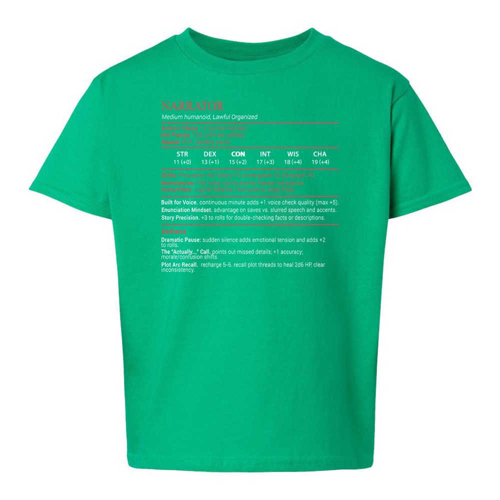 Narrator Stats Block - Irish Green - 16
