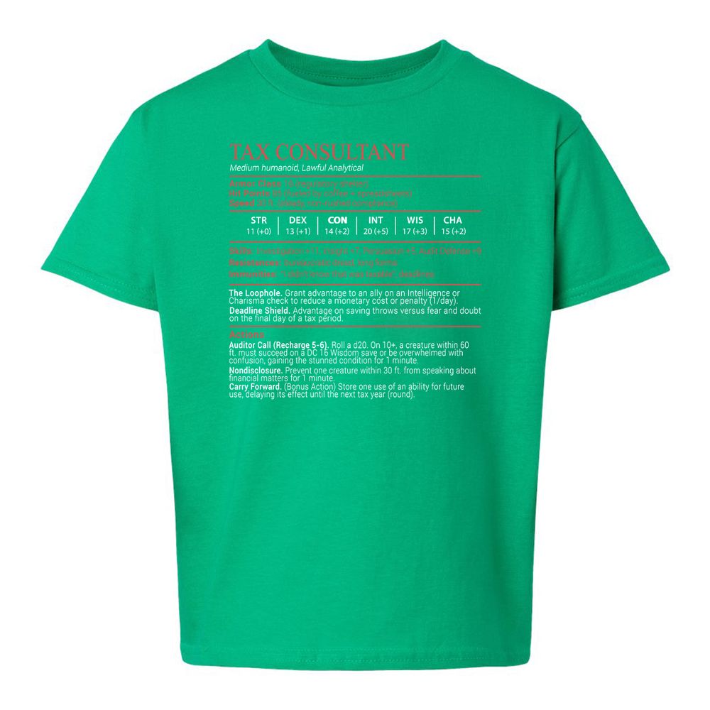 Tax Consultant Stats Block Kids T-Shirt - Irish Green - 16