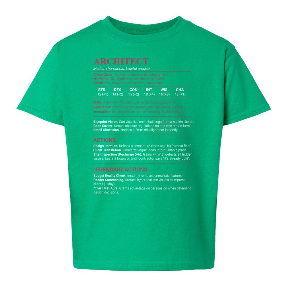 Architect Stats Kids T-Shirt - Irish Green - 16