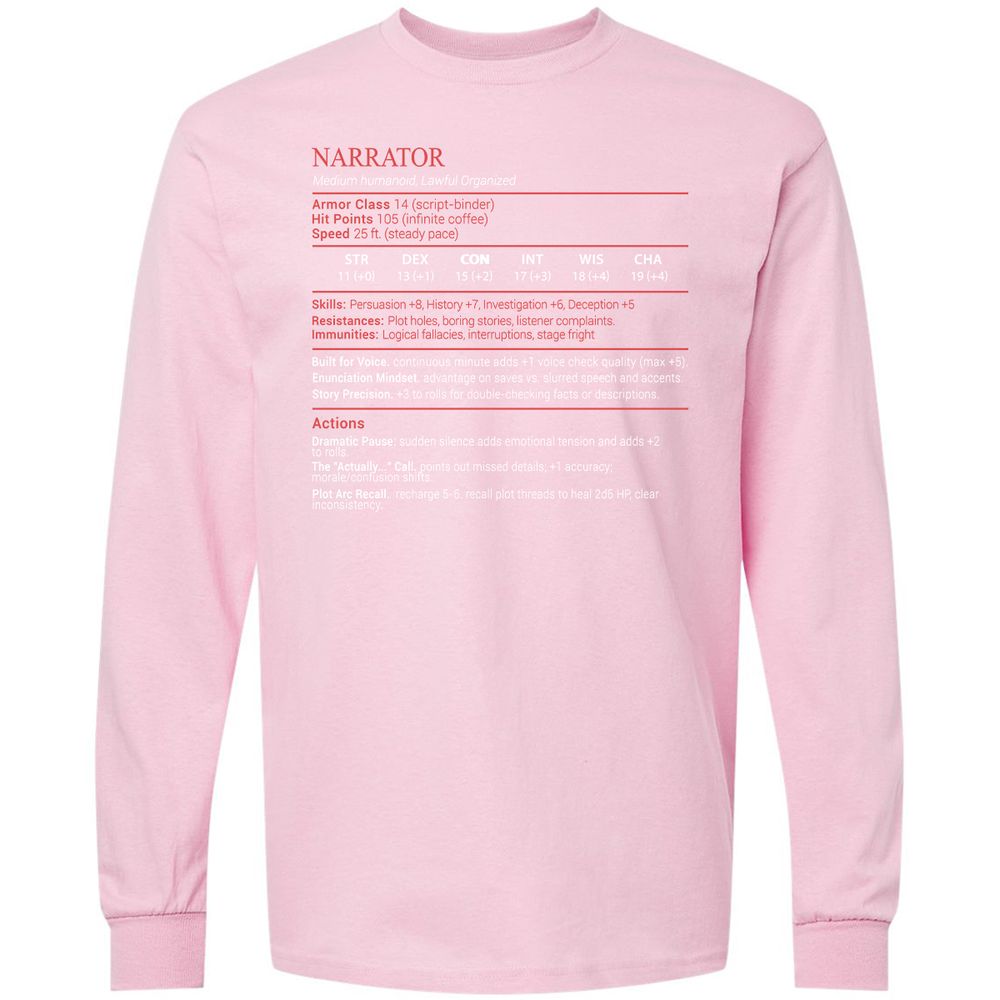 Narrator Stats Block - Light Pink - 16