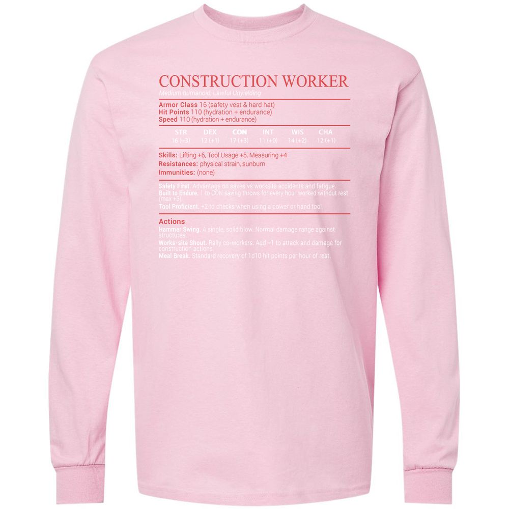 Construction Worker Stats Block - Light Pink - 16