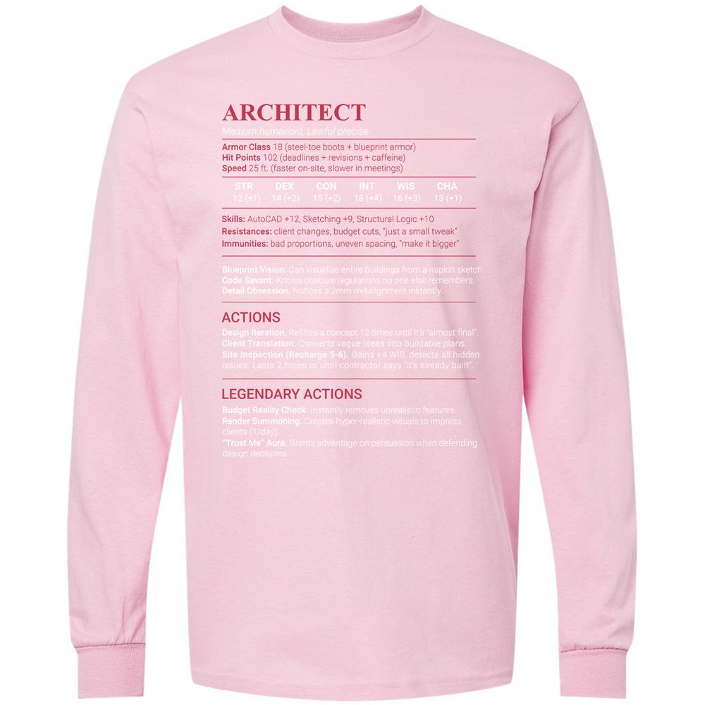 Architect Stats Long Sleeve T-Shirt - Light Pink - 16