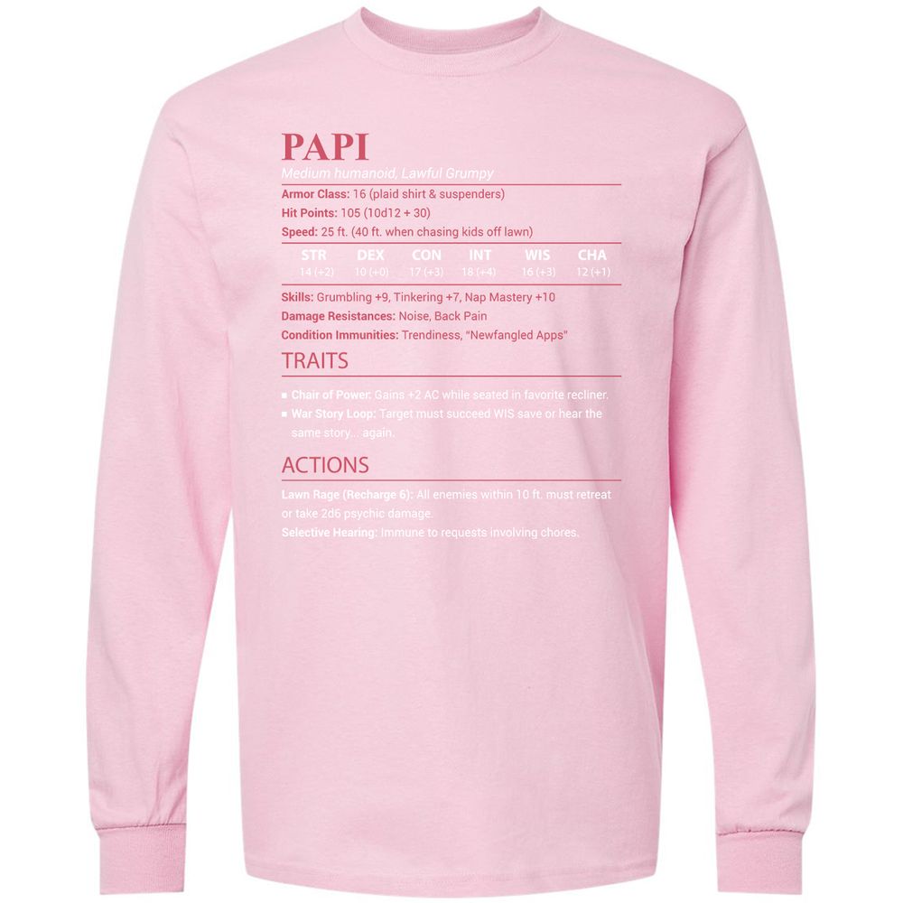 Papi Stats Long Sleeve T-Shirt - Light Pink - 16