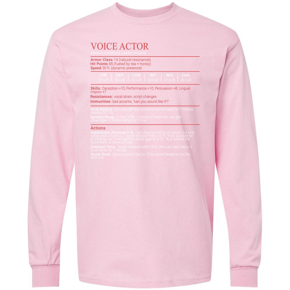 Voice Actor Stats Block - Light Pink - 16