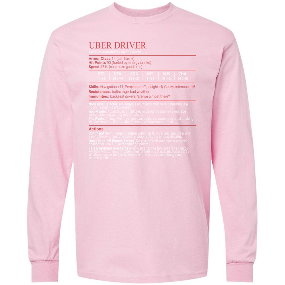 Uber Driver Stats Block Long Sleeve T-Shirt - Light Pink - 16