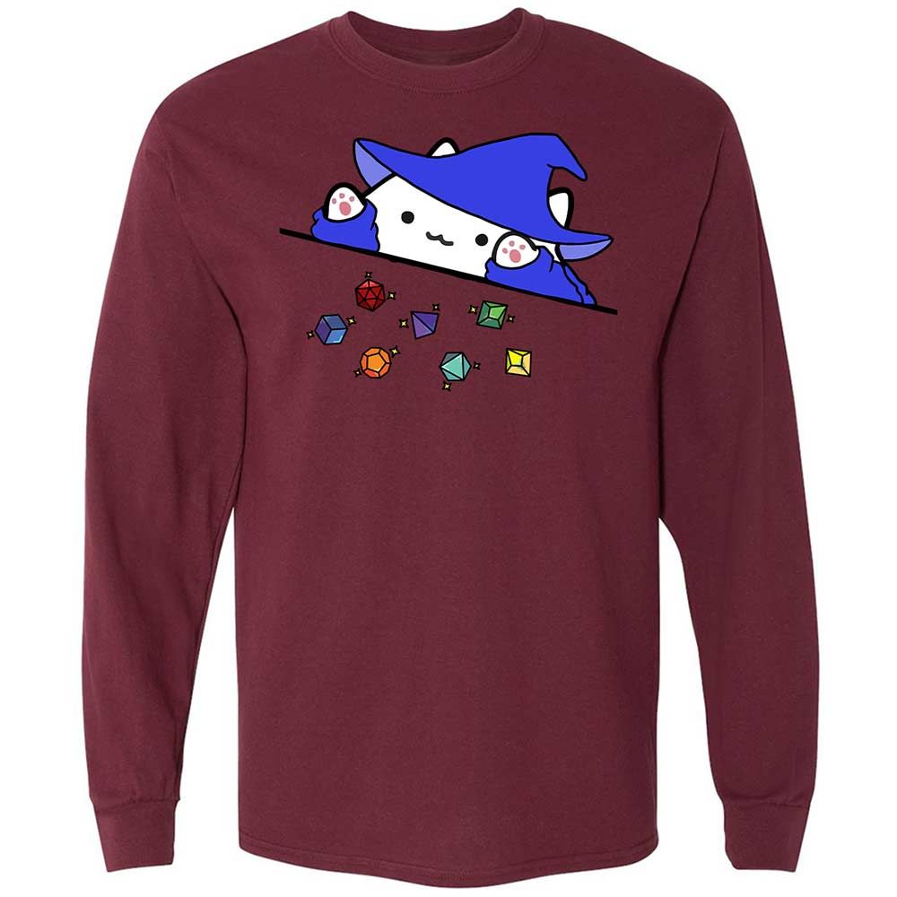 Cat Throws Dices Long Sleeve T-Shirt - Maroon - 16