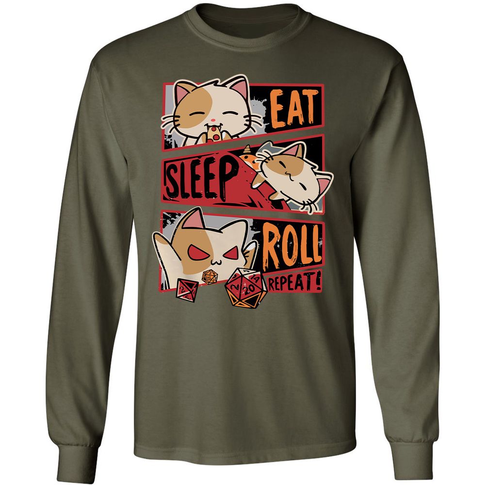 Eat Sleep Roll Repeat Long Sleeve T-Shirt - Military Green - 16