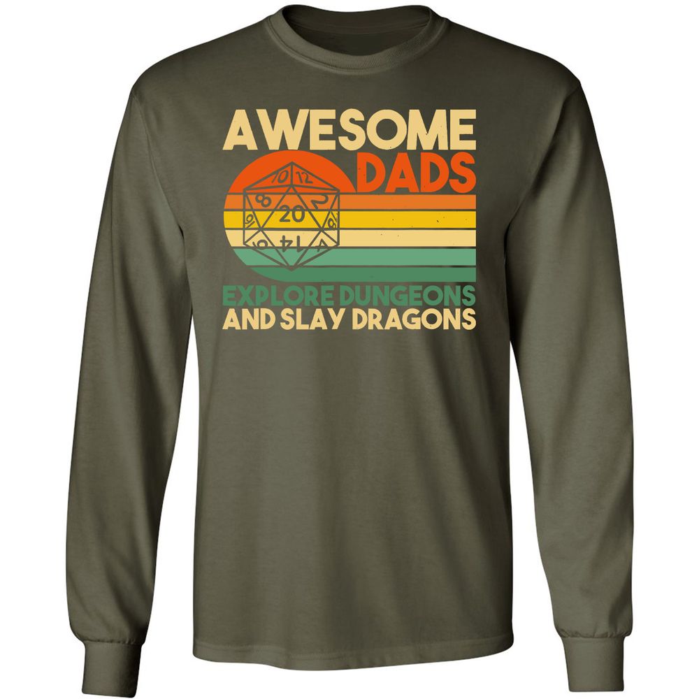 Awesome Dads Explore Dungeons Long Sleeve T-Shirt - Military Green - 16