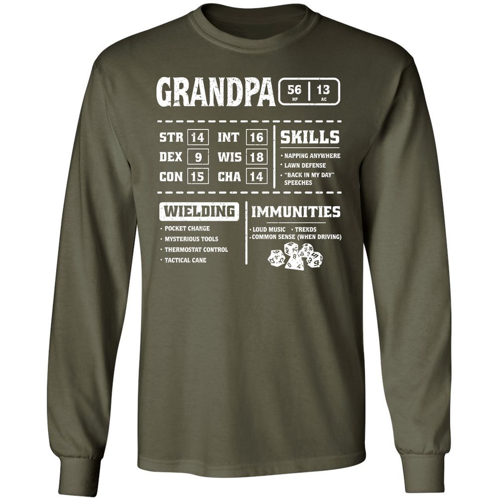 Grandpa Stats 2 Long Sleeve T-Shirt - Military Green - 16