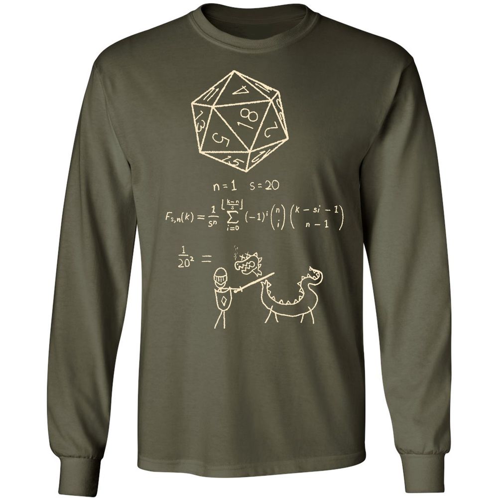 Science Of20 Sided Dice Long Sleeve T-Shirt - Military Green - 16